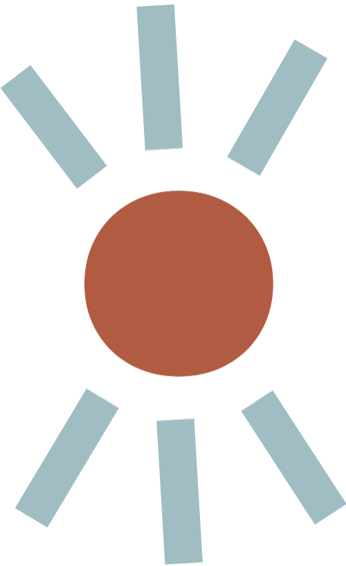 A red circle in the center with six light blue rectangles, reminiscent of a veterinarian's logo, evenly spaced around it, radiates outward on a pristine white background.