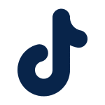 A dark blue TikTok logo with a rounded, stylized musical note shape on a light gray background.