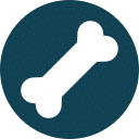 A white dog bone icon centered on a dark teal circular background.